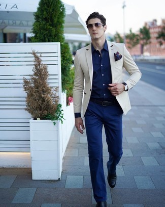 Dunkelblauen Ledergürtel kombinieren – 162 Herren Outfits