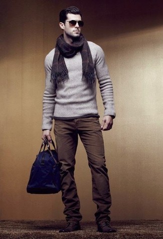 Dunkelblaue Leder Reisetasche kombinieren – 20 Herren Outfits