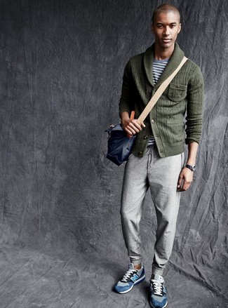 Dunkelblaue Leder Umhängetasche kombinieren – 21 Herren Outfits