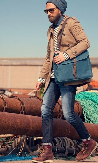 Dunkelblaue Leder Umhängetasche kombinieren – 21 Herren Outfits