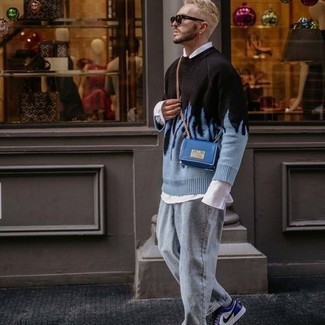 Dunkelblaue Leder Umhängetasche kombinieren – 21 Herren Outfits
