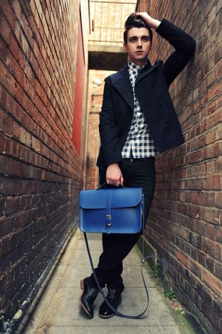Dunkelblaue Leder Umhängetasche kombinieren – 21 Herren Outfits