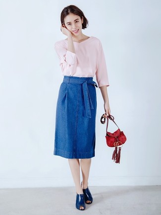 Dunkelblaue Leder Pantoletten kombinieren – 1 Damen Outfits
