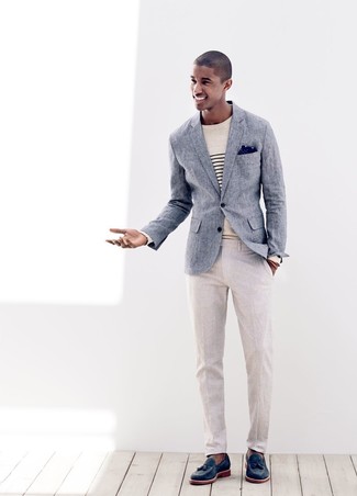 Dunkelblaue Leinen Jacke kombinieren – 8 Herbst Herren Outfits