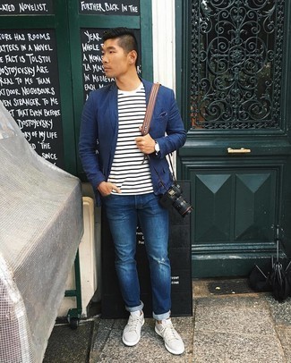 Dunkelblaue Leinen Jacke kombinieren – 61 Sommer Herren Outfits