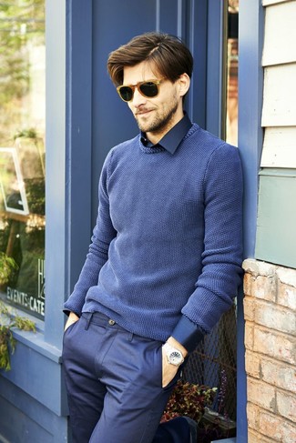 Welche Anzughosen mit dunkelblauen Langarmhemdes zu tragen – 158 Herren Outfits