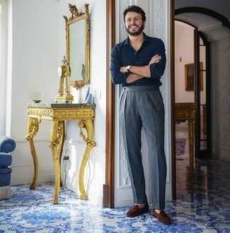 Welche Anzughosen mit dunkelblauen Langarmhemdes zu tragen – 158 Herren Outfits