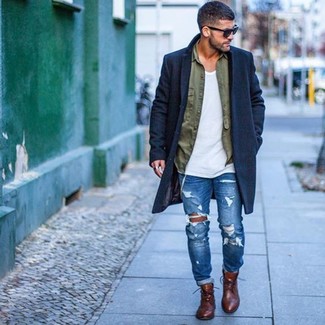 Welche enge Jeans mit dunkelblauen Mantels zu tragen – 67 Herren Outfits