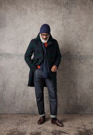 Dunkelblauen Mantel mit Schottenmuster kombinieren – 68 Herren Outfits