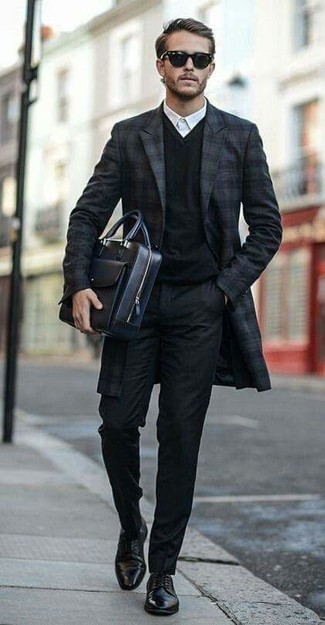 Dunkelblauen Mantel mit Schottenmuster kombinieren – 68 Herren Outfits