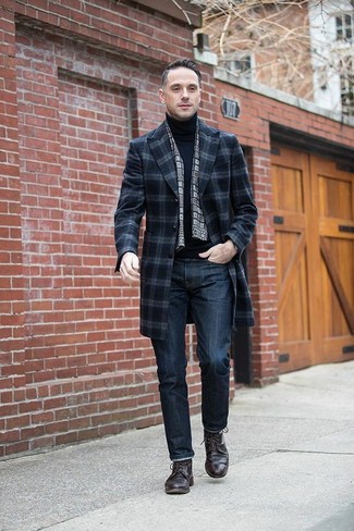 Dunkelblauen Mantel mit Schottenmuster kombinieren – 68 Herren Outfits
