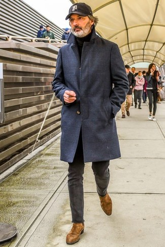 Dunkelblauen Mantel mit Schottenmuster kombinieren – 68 Herren Outfits