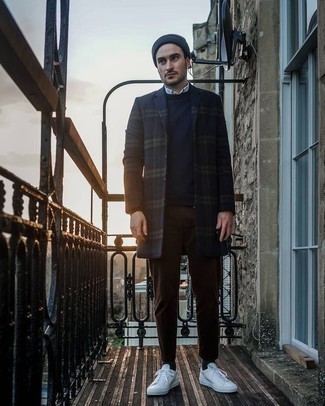 Dunkelblauen Mantel mit Schottenmuster kombinieren – 68 Herren Outfits