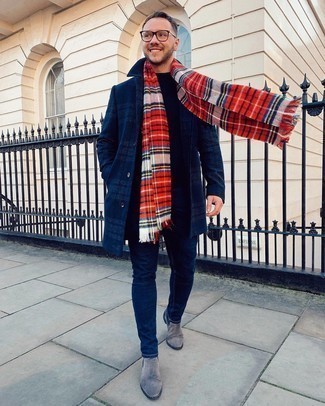 Dunkelblauen Mantel mit Schottenmuster kombinieren – 68 Herren Outfits