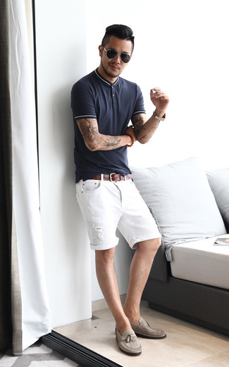Welche Slipper mit Quasten mit dunkelblauen Polohemdes zu tragen – 69 Herren Outfits