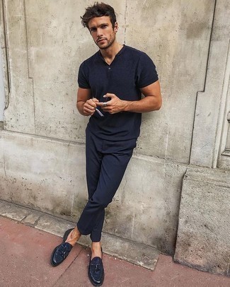 Welche Slipper mit Quasten mit dunkelblauen Polohemdes zu tragen – 69 Herren Outfits
