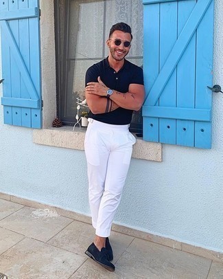 Welche Slipper mit Quasten mit dunkelblauen Polohemdes zu tragen – 69 Herren Outfits