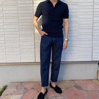 Welche Slipper mit Quasten mit dunkelblauen Polohemdes zu tragen – 69 Herren Outfits