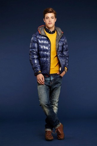 Dunkelblaue Daunenjacke kombinieren – 149 Herren Outfits
