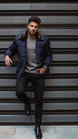 Dunkelblaue Daunenjacke kombinieren – 149 Herren Outfits