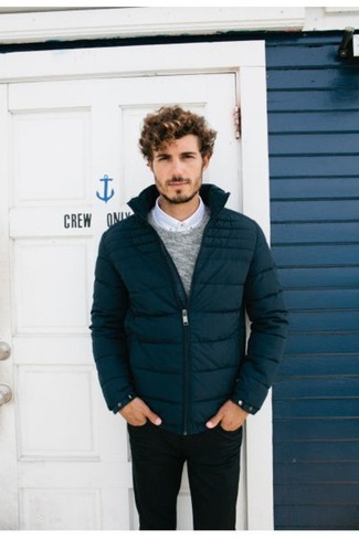 Dunkelblaue Daunenjacke kombinieren – 149 Herren Outfits