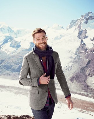 30 Jährige: Dunkelblauen Schal kombinieren – 437 Herren Outfits