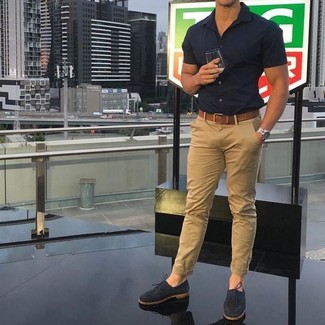 Welche Chinohosen mit dunkelblauen Kurzarmhemdes zu tragen – 488 Herren Outfits