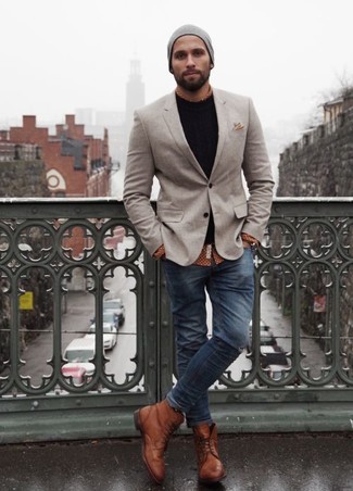 Welche Pullover mit einem Rundhalsausschnitt mit dunkelblauer enger Jeans zu tragen – 170 Herren Outfits