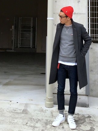 Welche Pullover mit einem Rundhalsausschnitt mit dunkelblauer enger Jeans zu tragen – 170 Herren Outfits