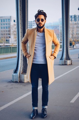 Welche Pullover mit einem Rundhalsausschnitt mit dunkelblauer enger Jeans zu tragen – 170 Herren Outfits