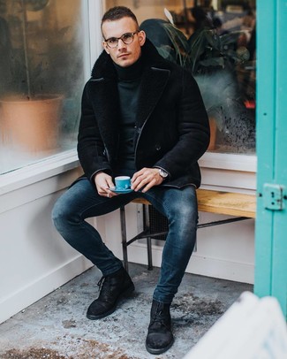 Welche Lammfelljacken mit dunkelblauer enger Jeans zu tragen – 29 Herren Outfits