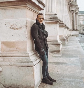 Welche Lammfelljacken mit dunkelblauer enger Jeans zu tragen – 29 Herren Outfits