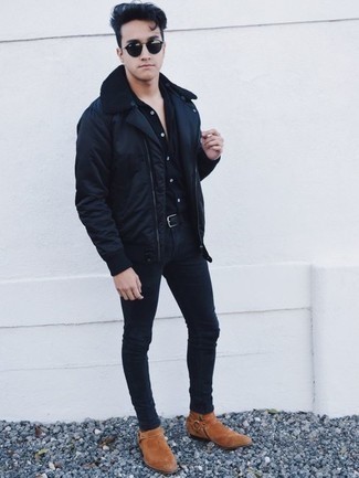 Welche Lammfelljacken mit dunkelblauer enger Jeans zu tragen – 29 Herren Outfits