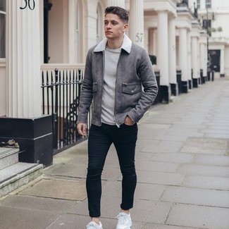 Welche Lammfelljacken mit dunkelblauer enger Jeans zu tragen – 29 Herren Outfits