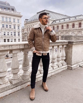 Welche Lammfelljacken mit dunkelblauer enger Jeans zu tragen – 29 Herren Outfits