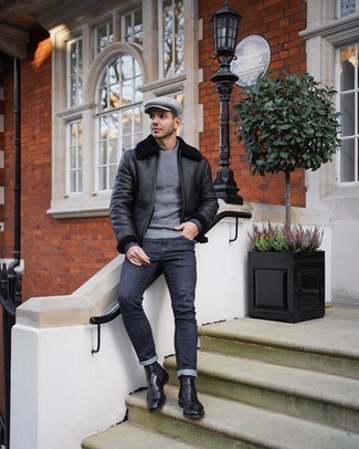 Welche Lammfelljacken mit dunkelblauer enger Jeans zu tragen – 29 Herren Outfits