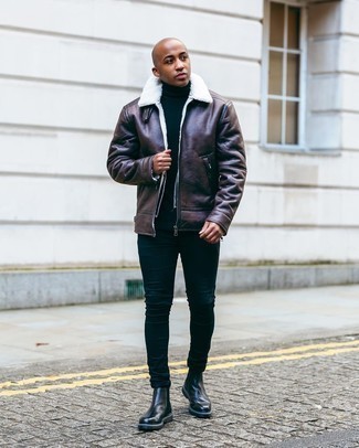 Welche Lammfelljacken mit dunkelblauer enger Jeans zu tragen – 29 Herren Outfits