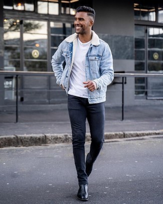 Welche Lammfelljacken mit dunkelblauer enger Jeans zu tragen – 29 Herren Outfits
