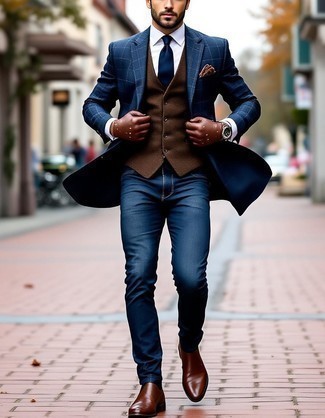 Welche Westen mit dunkelblauer enger Jeans zu tragen – 42 Herren Outfits