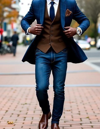 Welche Westen mit dunkelblauer enger Jeans zu tragen – 42 Herren Outfits