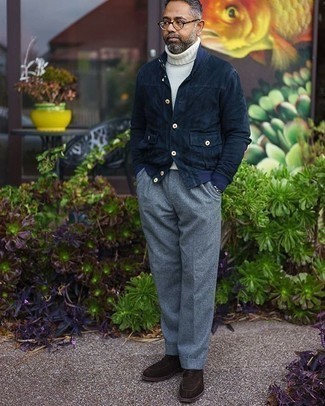 Dunkelblaue Shirtjacke aus Wildleder kombinieren – 21 Herren Outfits