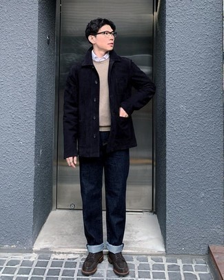 Dunkelblaue Shirtjacke aus Wildleder kombinieren – 21 Herren Outfits