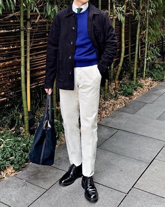 Dunkelblaue Shirtjacke aus Wildleder kombinieren – 21 Herren Outfits