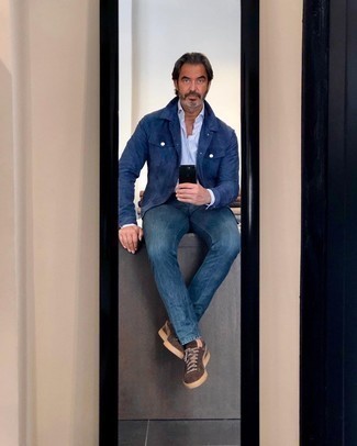 Dunkelblaue Shirtjacke aus Wildleder kombinieren – 21 Herren Outfits