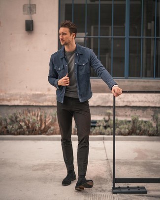 Dunkelblaue Shirtjacke aus Wildleder kombinieren – 21 Herren Outfits