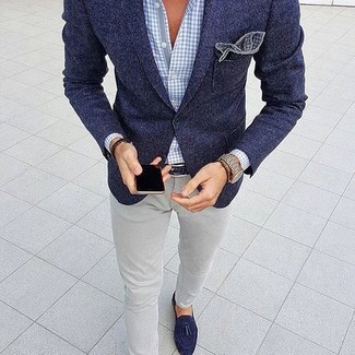 Dunkelblaues Wollsakko kombinieren – 430 Herren Outfits