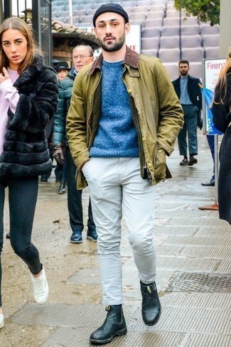 Olivgrüne Chelsea Boots aus Leder kombinieren – 13 Herren Outfits