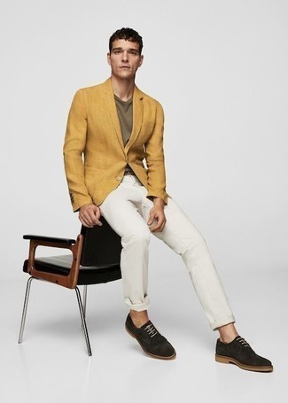 Olivgrüne Wildleder Derby Schuhe kombinieren – 15 Herren Outfits