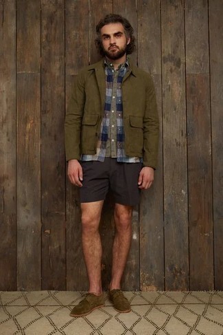 Olivgrüne Wildleder Derby Schuhe kombinieren – 15 Herren Outfits