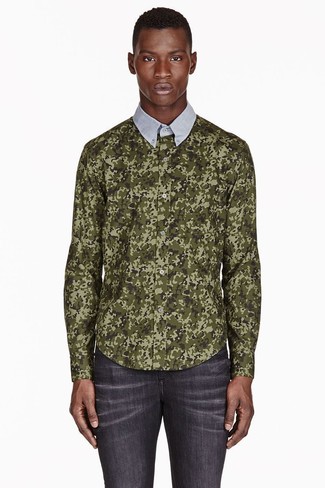olivgrünes Camouflage Langarmhemd von Paul Smith